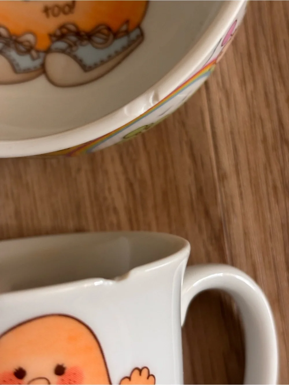 Vintage Kids Ceramic Mug and Bowl Set Human Beans